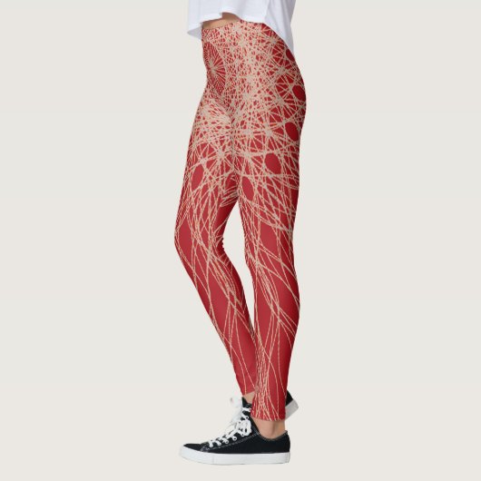 Abstracte rode en witte spiraalvormige spinlijnen leggings (Links)