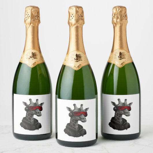 Abstracte rode en zwarte giraffe Classic T-Shirt Sparkling Wijnetiket (Flessen)