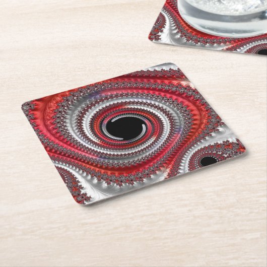 Abstracte rode en zwarte gradiënt wervelfractal kartonnen onderzetters (Schuin)