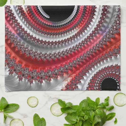 Abstracte rode en zwarte gradiënt wervelfractal theedoek (Gevouwen)