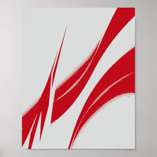 Abstracte rode gebogen lijnen op lichtgrijze achte poster