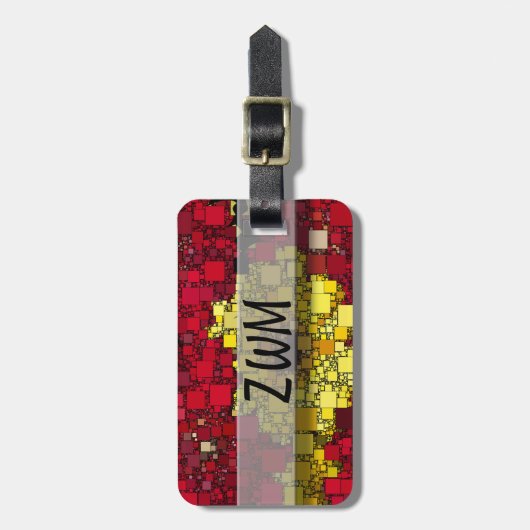 Abstracte rode, gele en goudmakerij bagagelabel (Voorkant verticaal)