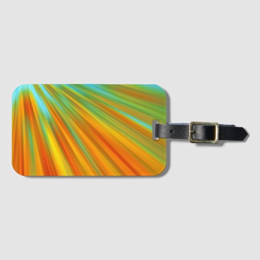 Abstracte rode gele oranje groene strepen op blauw bagagelabel (Voorkant (horizontaal))