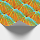 Abstracte rode gele oranje groene strepen op blauw cadeaupapier (Hoek)