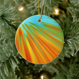 Abstracte rode gele oranje groene strepen op blauw keramisch ornament