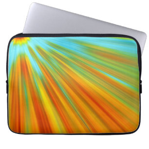 Abstracte rode gele oranje groene strepen op blauw laptop sleeve