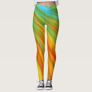 Abstracte rode gele oranje groene strepen op blauw leggings
