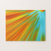 Abstracte rode gele oranje groene strepen op blauw legpuzzel (Horizontaal)