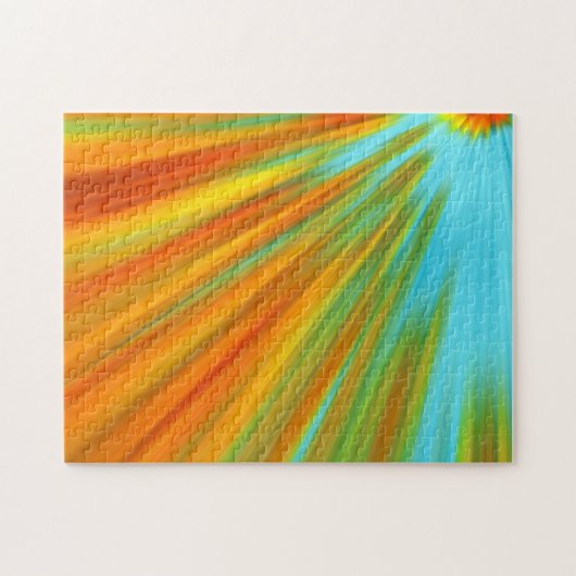 Abstracte rode gele oranje groene strepen op blauw legpuzzel (Horizontaal)