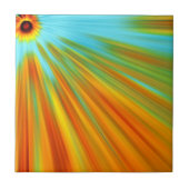 Abstracte rode gele oranje groene strepen op blauw tegeltje (Voorkant)