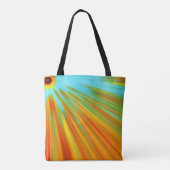 Abstracte rode gele oranje groene strepen op blauw tote bag (Achterkant)