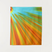 Abstracte rode gele oranje groene strepen op blauw wandkleed (Voorkant)