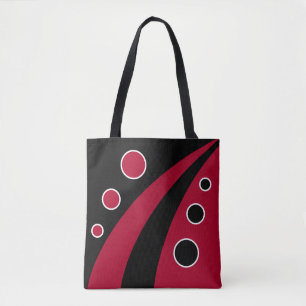 Abstracte rode golven met zwarte en geweerkaatste tote bag