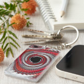 Abstracte rode gradiënt wervelfractal sleutelhanger (Voorkant Rechts)