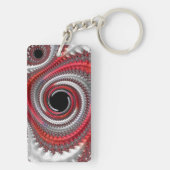 Abstracte rode gradiënt wervelfractal sleutelhanger (achterkant)