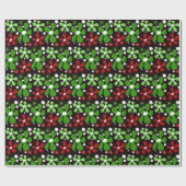 Abstracte, rode & groene bloemen op Kerstmis Cadeaupapier (Vlak)