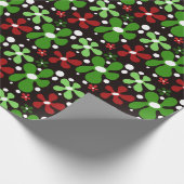 Abstracte, rode & groene bloemen op Kerstmis Cadeaupapier (Hoek)