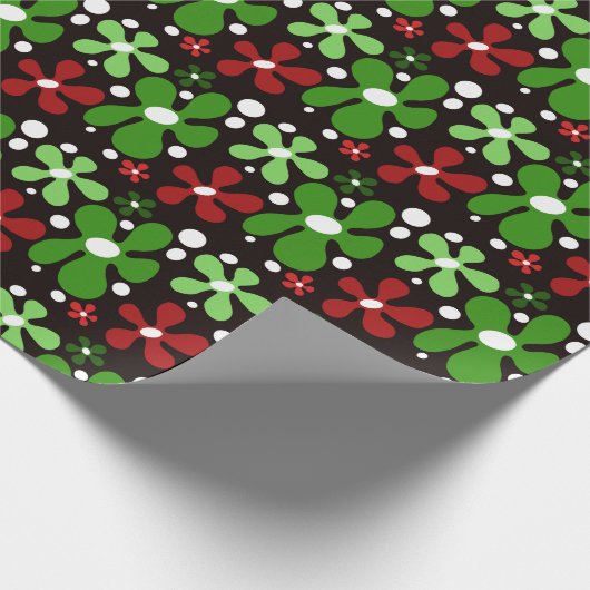 Abstracte, rode & groene bloemen op Kerstmis Cadeaupapier (Hoek)