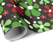 Abstracte, rode & groene bloemen op Kerstmis Cadeaupapier (Rol Hoek)