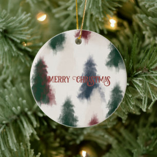 Abstracte Rode Groene Crème Kerstbomen Keramisch Ornament