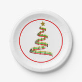 Abstracte rode, groene en gouden kerstboom papieren bordje (Voorkant)