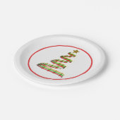 Abstracte rode, groene en gouden kerstboom papieren bordje (Gekanteld)