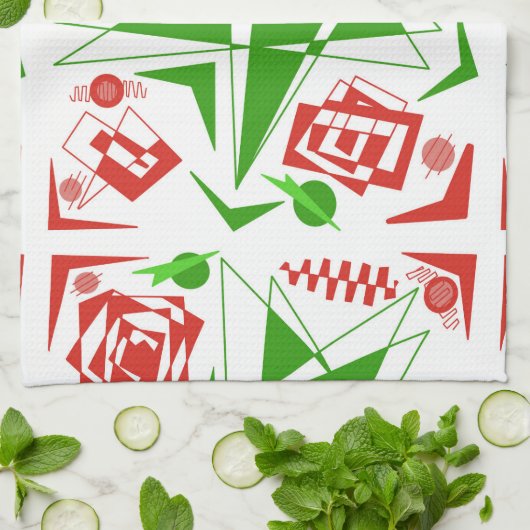 Abstracte rode & groene keukenhanddoek (Gevouwen)