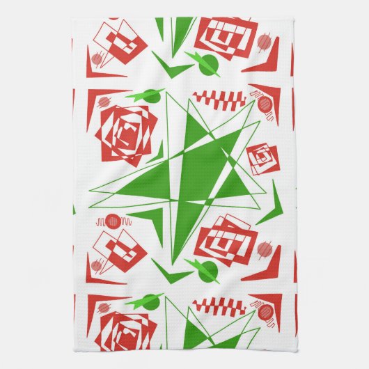 Abstracte rode & groene keukenhanddoek (Verticaal)