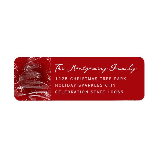 Abstracte rode kerstbomen zwaaien vakantieetikette etiket (Voorkant)