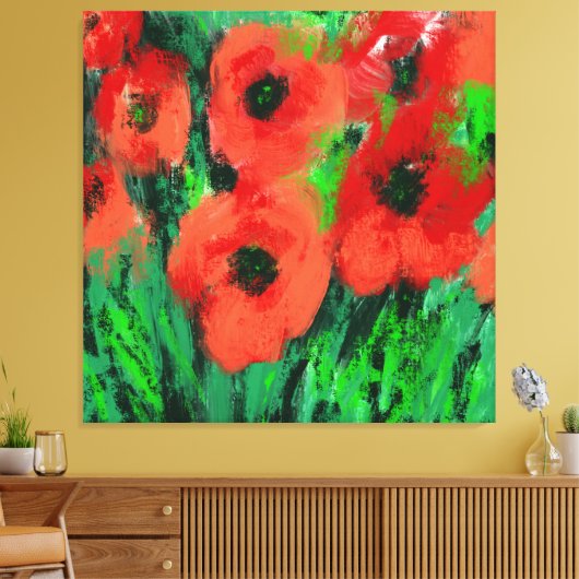 Abstracte Rode Klaprozen Bloemschildering Canvas Afdruk (Insitu (Woonkamer))