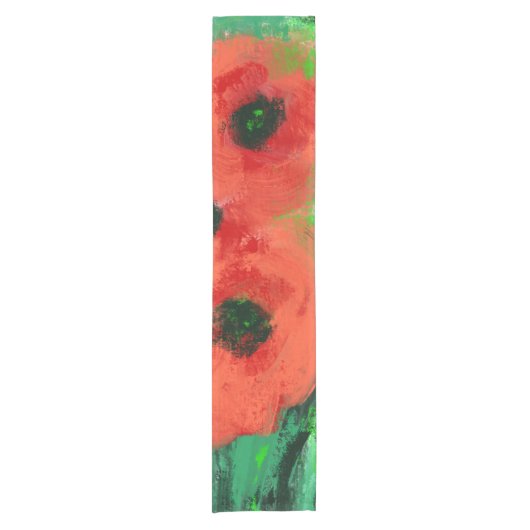 Abstracte Rode Klaprozen Bloemschildering Korte Tafelloper (Voorkant)