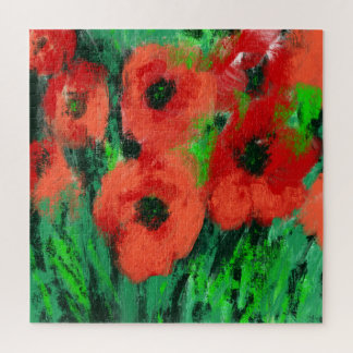 Abstracte Rode Klaprozen Bloemschildering Legpuzzel
