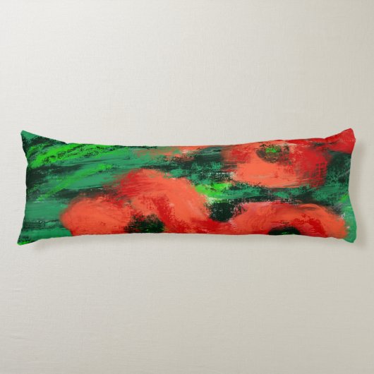 Abstracte Rode Klaprozen Bloemschildering Lichaamskussen (Voorkant)