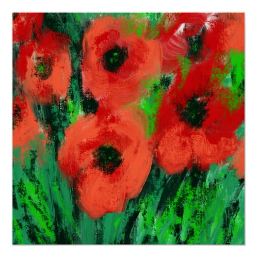 Abstracte Rode Klaprozen Bloemschildering Perfect Poster (Voorkant)