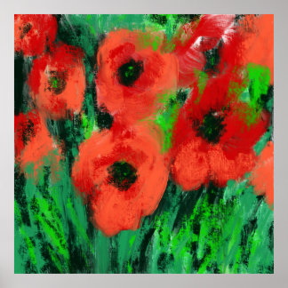 Abstracte Rode Klaprozen Bloemschildering Poster