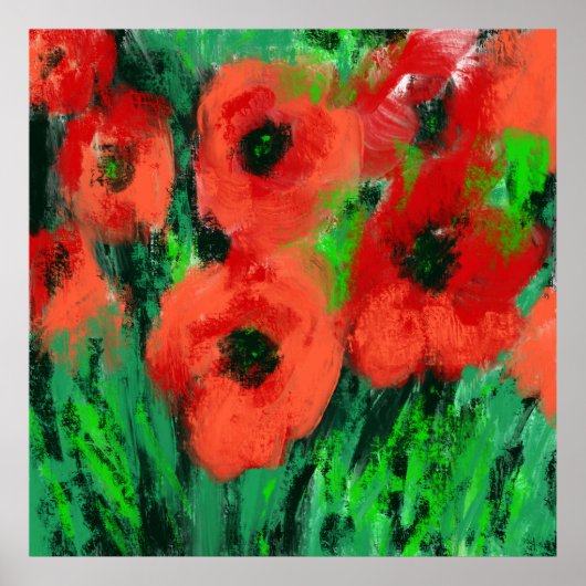 Abstracte Rode Klaprozen Bloemschildering Poster (Voorkant)