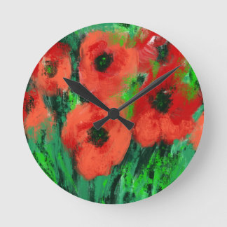 Abstracte Rode Klaprozen Bloemschildering Ronde Klok
