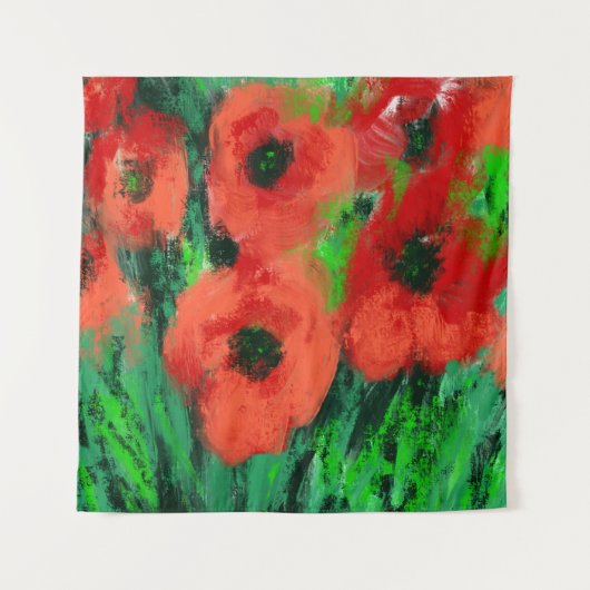 Abstracte Rode Klaprozen Bloemschildering Wandkleed (Voorkant)