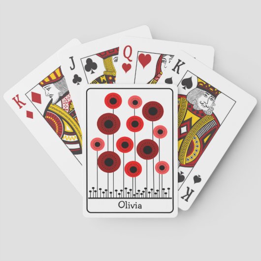 Abstracte Rode Klaprozen Gepersonaliseerd Pokerkaarten (Achterkant)
