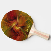 Abstracte rode Oranje bruin groene bloem naam Tafeltennisbatje (Zijkant)