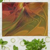 Abstracte rode Oranje bruin groene bloem naam Theedoek (Gevouwen)