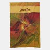 Abstracte rode Oranje bruin groene bloem naam Theedoek (Verticaal)