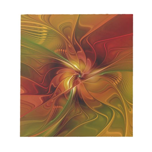 Abstracte rode oranje bruine groene fractale kunst notitieblok (Voorkant)