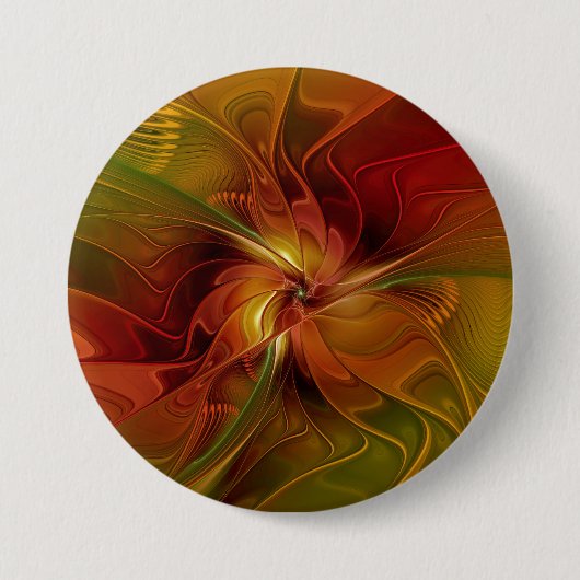 Abstracte rode oranje bruine groene fractale kunst ronde button 7,6 cm (Voorkant)