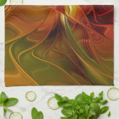 Abstracte rode oranje bruine groene fractale kunst theedoek (Gevouwen)