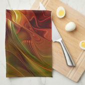 Abstracte rode oranje bruine groene fractale kunst theedoek (Quarter Fold)