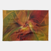 Abstracte rode oranje bruine groene fractale kunst theedoek (Horizontaal)