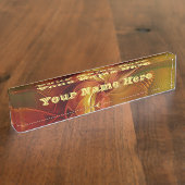 Abstracte rode Oranje groene fractale kunstaanjage Naambordje (Zijkant)