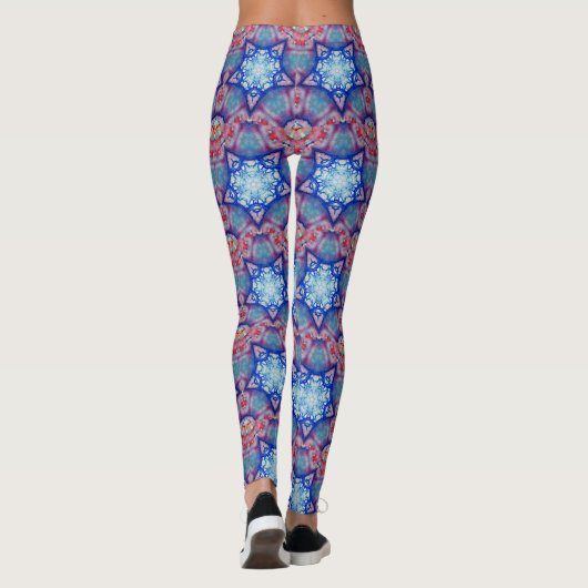 ABSTRACTE RODE PINK BLUE STARS Fractal Geometric Leggings (Achterkant)