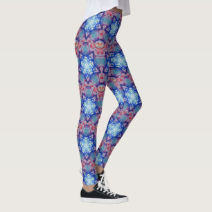 ABSTRACTE RODE PINK BLUE STARS Fractal Geometric Leggings